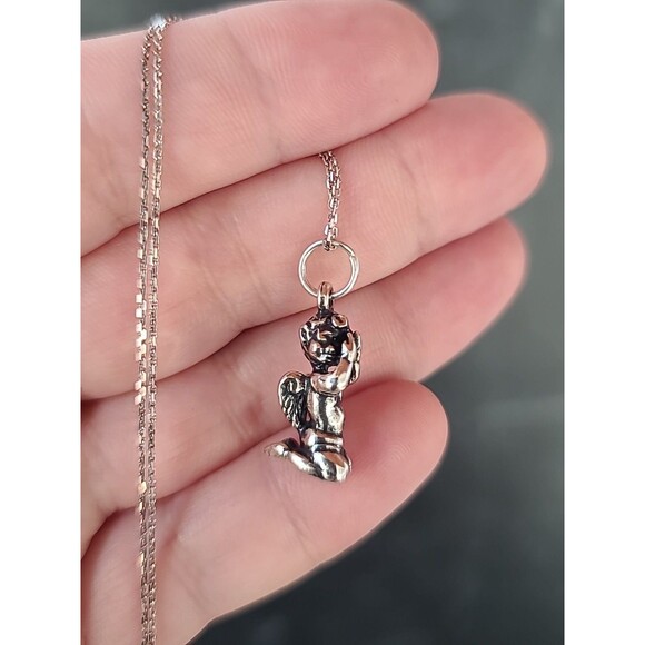 Italian 925 Sterling Silver Praying Angel Pendant Necklace Vintage - Picture 1 of 10